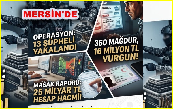 Mersin’de Dev Dolandırıcılık Operasyonu: 13 Gözaltı, 25 Milyar Liralık Hesap